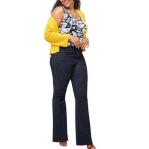NWT CAbi Deep Sea Dark Wash #5691 Wide Leg High Rise Size 12 Long Trouser Jeans
